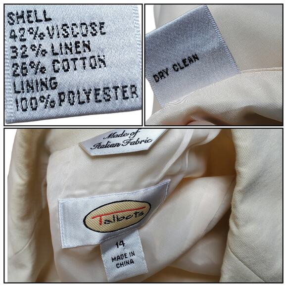 Talbots Linen Blend Beige Cream Off-white Peplum Blazer Jacket Belted Sz 14 - Picture 9 of 9